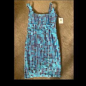 Calvin Klein blue and white polka dot dress. Size 8